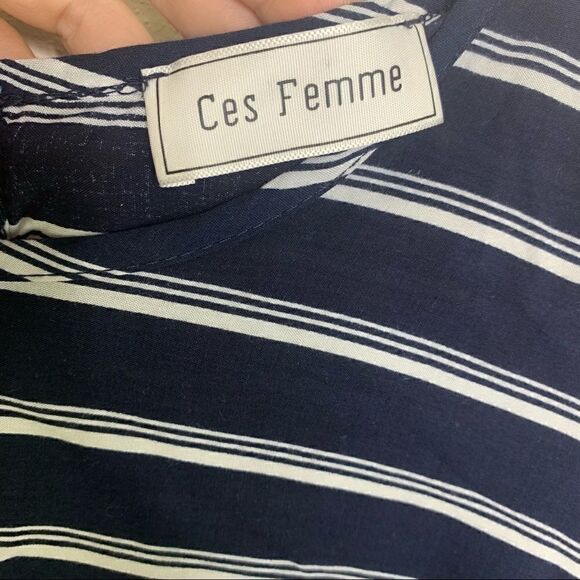 Ces femme navy white stripe blouse top small A1 - Picture 3 of 7